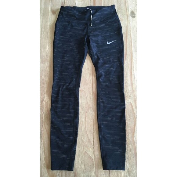 Nike Running Leggings Womens Small Black Stripe Dri-Fit Compression Mesh Panels - Picture 1 of 7